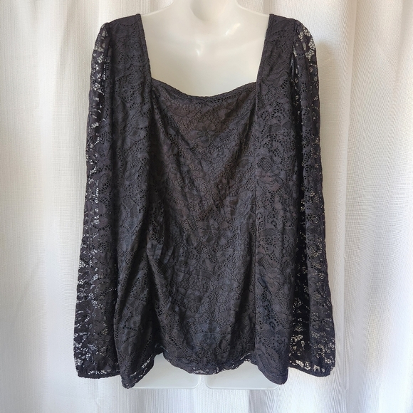 Torrid Black Lace Square Neck Long Sleeve Elegant Top Size 2X - Picture 8 of 9